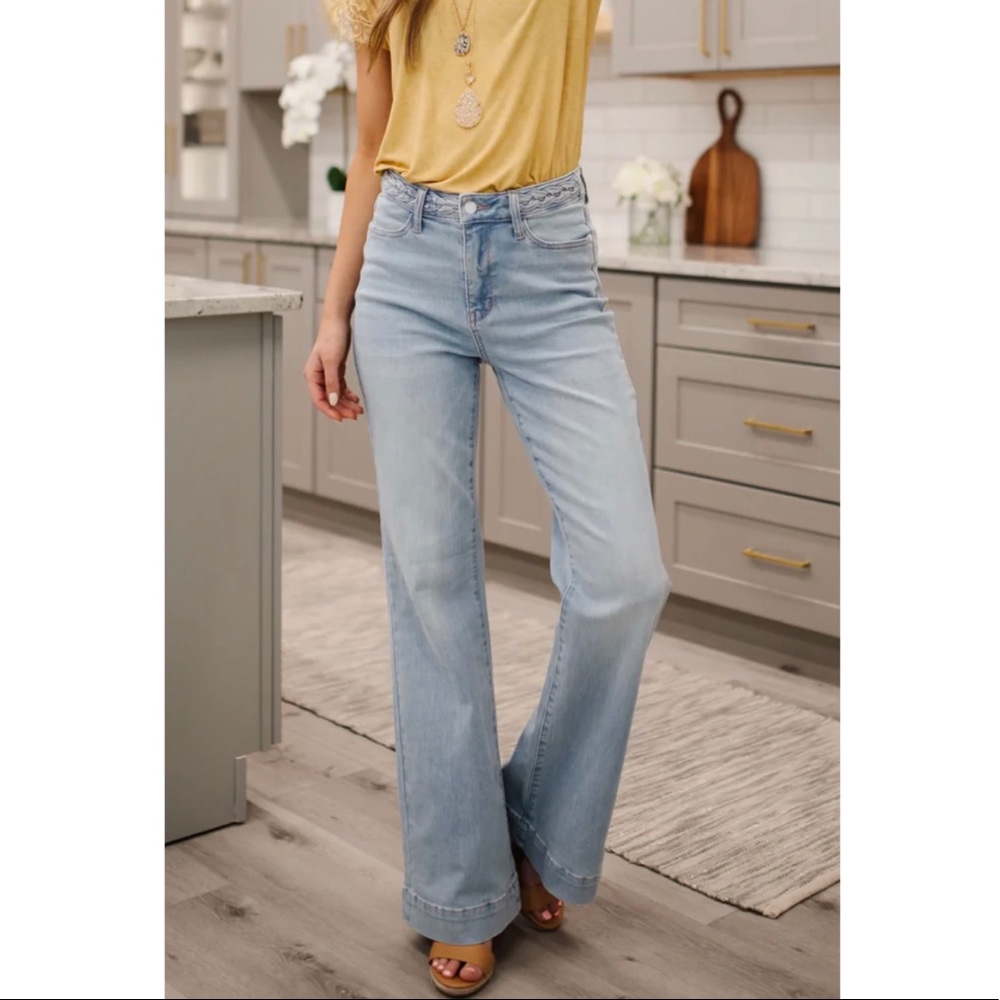 Judy Blue Braided waist flare jeans.